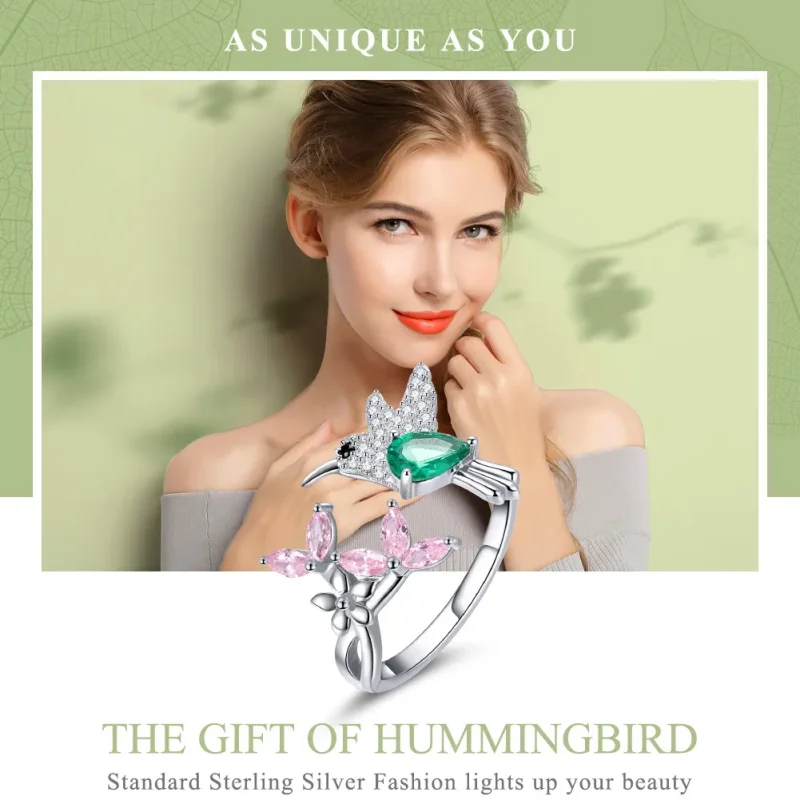 (bilde for) Pandora Style Silver Gift of Hummingbird Open Ring - BSR016 - Vis 6