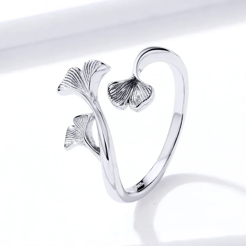 (bilde for) Pandora Style Silver Ginkgo Leaf Open Ring - BSR097 - Vis 2