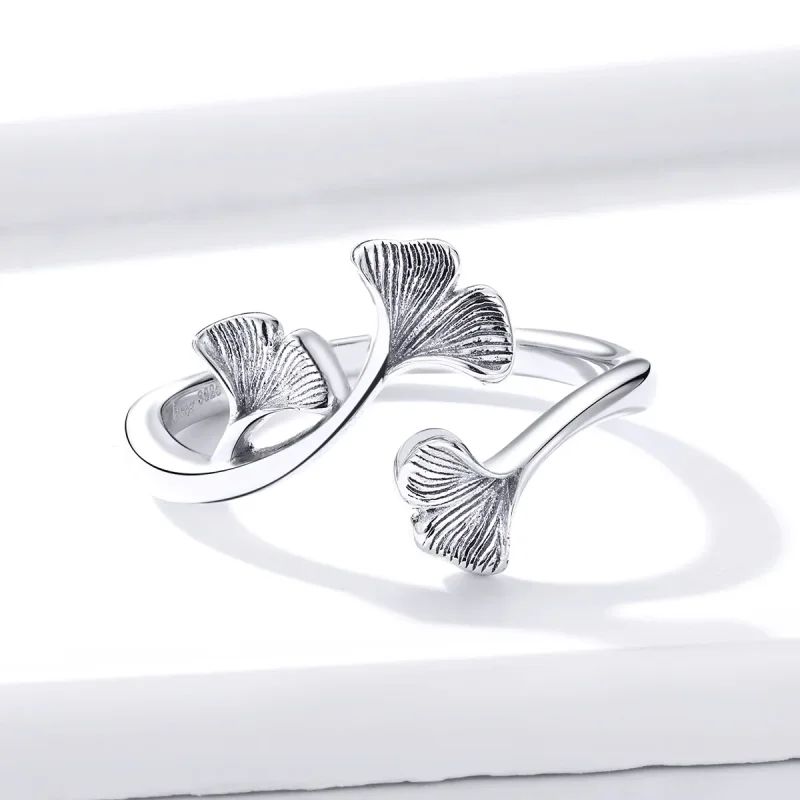(bilde for) Pandora Style Silver Ginkgo Leaf Open Ring - BSR097 - Vis 3