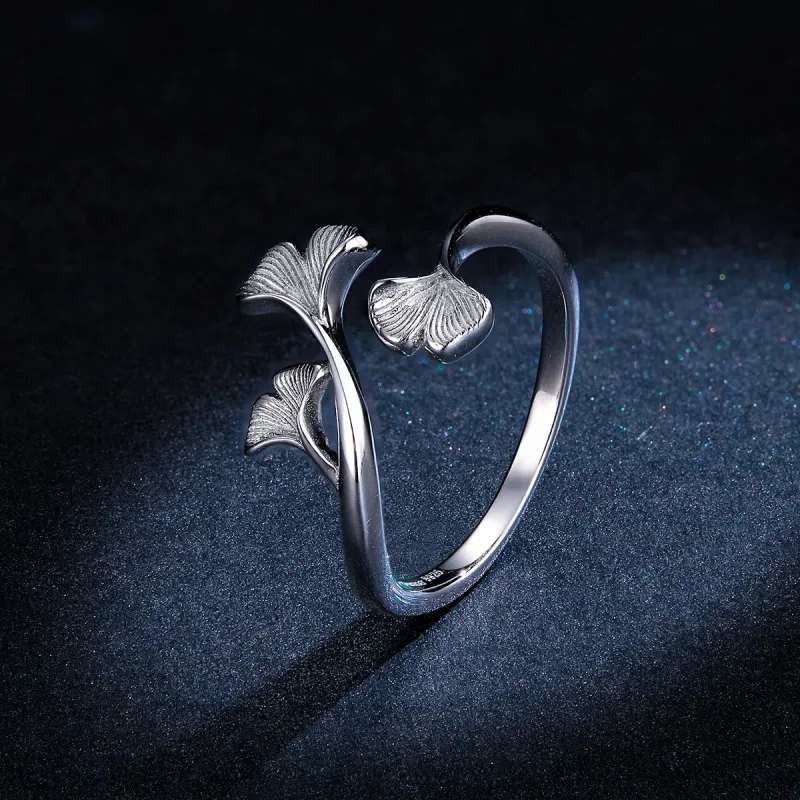 (bilde for) Pandora Style Silver Ginkgo Leaf Open Ring - BSR097 - Vis 8