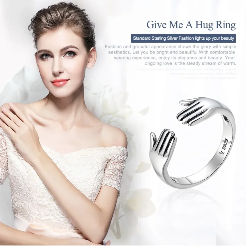 (bilde for) Pandora Style Silver Give Me A Hug Ring - SCR136 - Vis 2