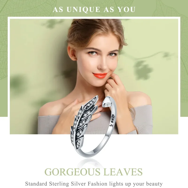 (bilde for) Pandora Style Silver Gorgeous Leaves Ring - SCR313 - Vis 2