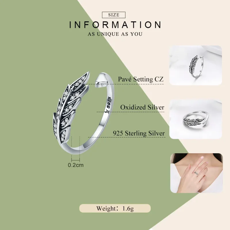 (bilde for) Pandora Style Silver Gorgeous Leaves Ring - SCR313 - Vis 4