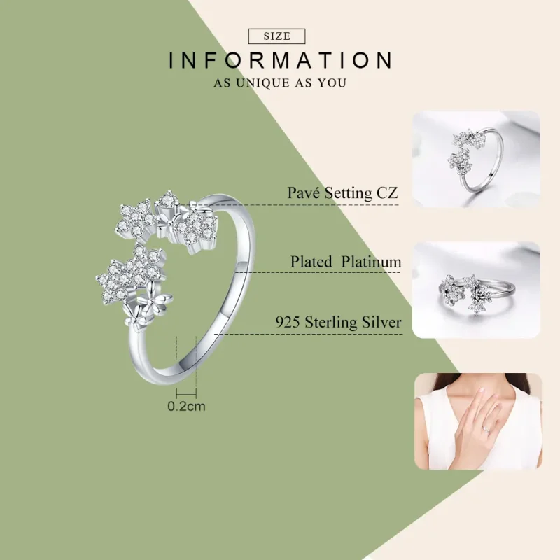 (bilde for) Pandora Style Silver Gypsophila Open Ring - BSR021 - Vis 7
