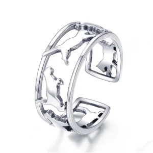 (bilde for) Pandora Style Silver Happy Cats Ring - SCR473