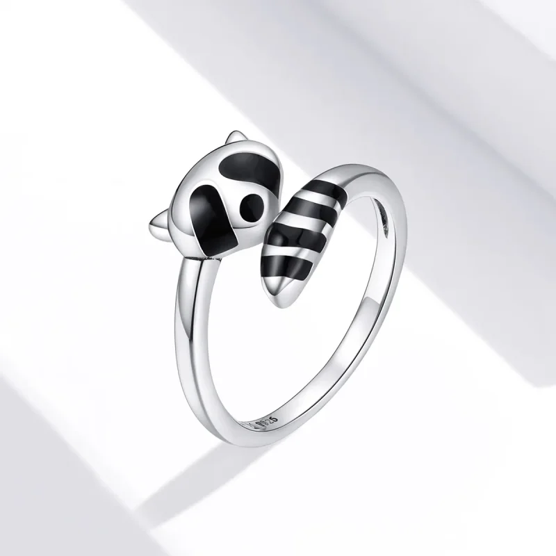 (bilde for) Pandora Style Silver Little Raccoon Open Ring - SCR652 - Vis 2