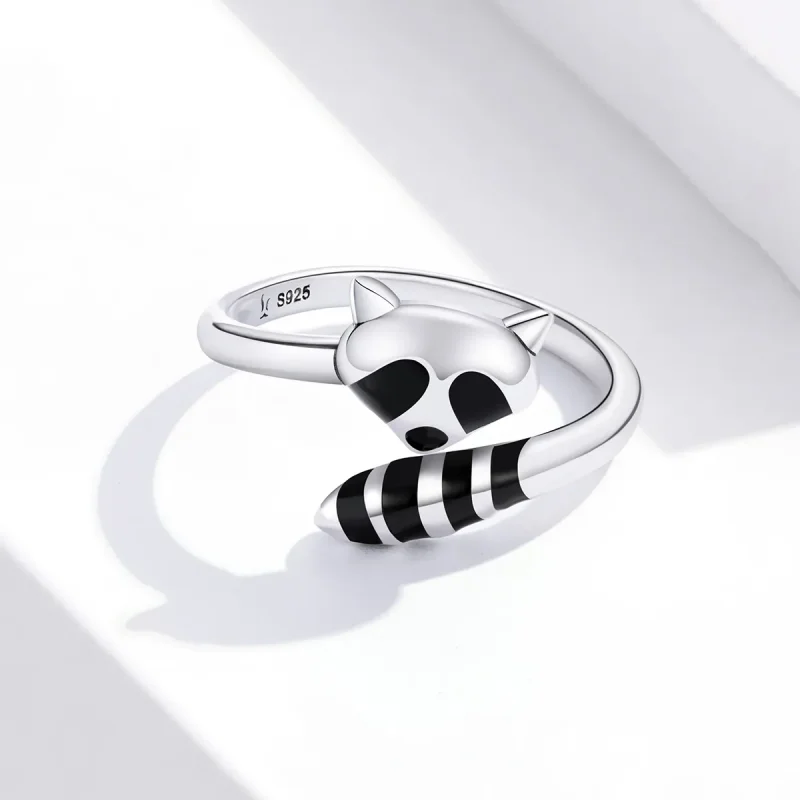 (bilde for) Pandora Style Silver Little Raccoon Open Ring - SCR652 - Vis 3