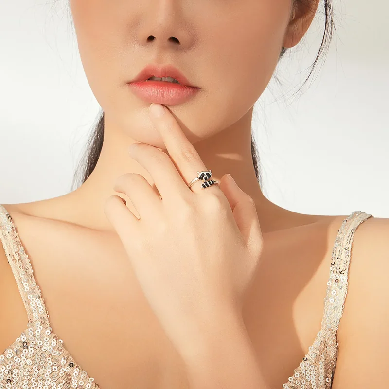 (bilde for) Pandora Style Silver Little Raccoon Open Ring - SCR652 - Vis 5