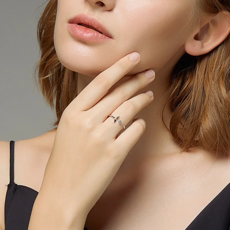 (bilde for) Pandora Style Silver Mermaid Tear Open Ring - SCR618-A - Vis 6