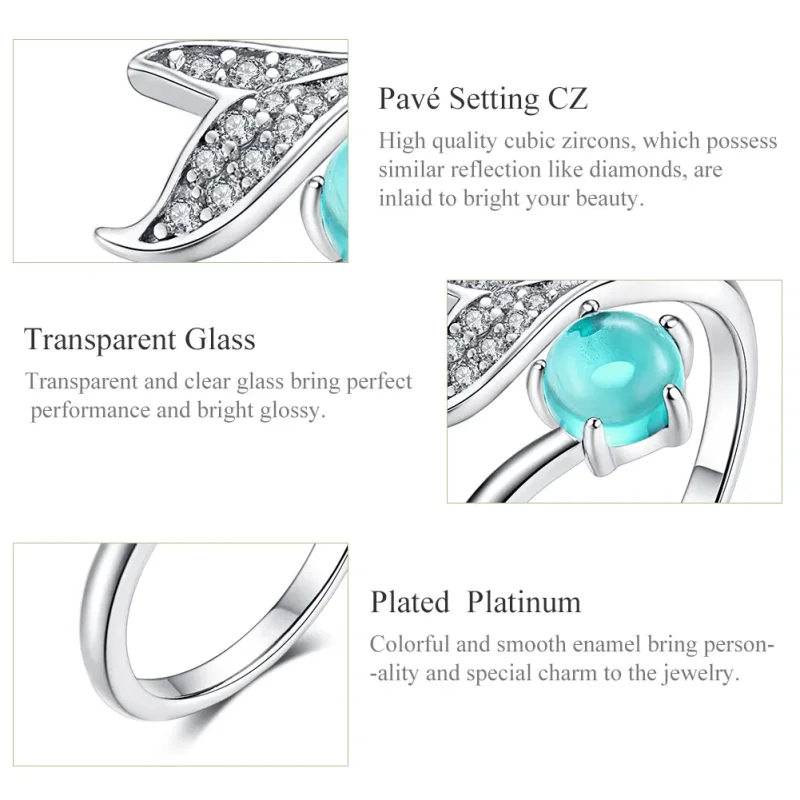 (bilde for) Pandora Style Silver Mermaid's Tear Ring - SCR515 - Vis 3
