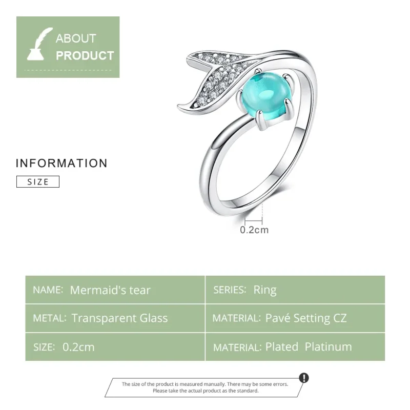 (bilde for) Pandora Style Silver Mermaid's Tear Ring - SCR515 - Vis 9