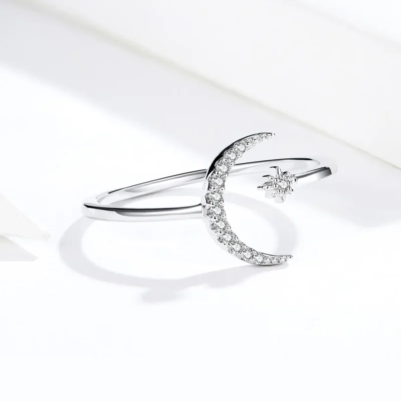 (bilde for) Pandora Style Silver Moon And Star Open Ring - SCR569 - Vis 2