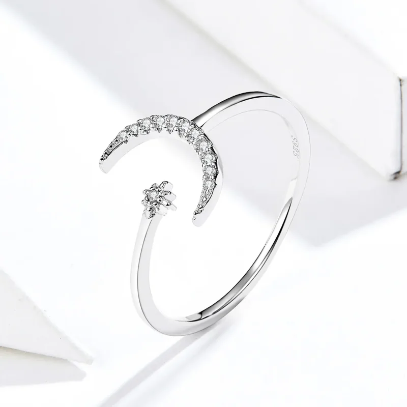 (bilde for) Pandora Style Silver Moon And Star Open Ring - SCR569 - Vis 3