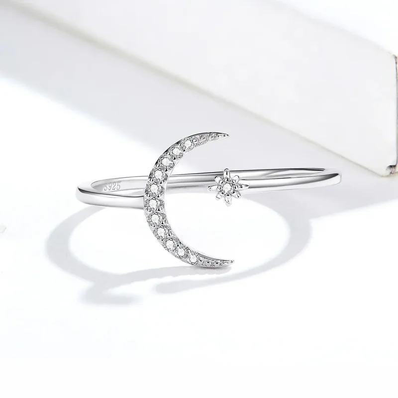 (bilde for) Pandora Style Silver Moon And Star Open Ring - SCR569 - Vis 4