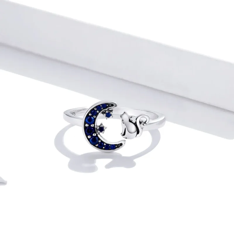 (bilde for) Pandora Style Silver Moon & Cat Open Ring - SCR677 - Vis 2
