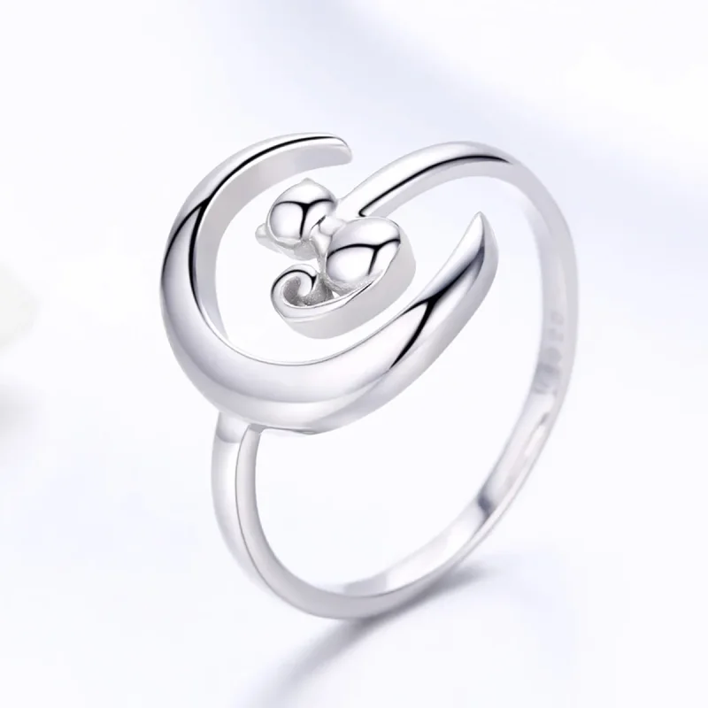 (bilde for) Pandora Style Silver Moon & Cat Ring - SCR451 - Vis 2