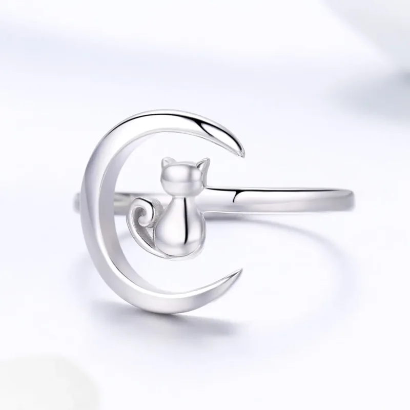 (bilde for) Pandora Style Silver Moon & Cat Ring - SCR451 - Vis 3