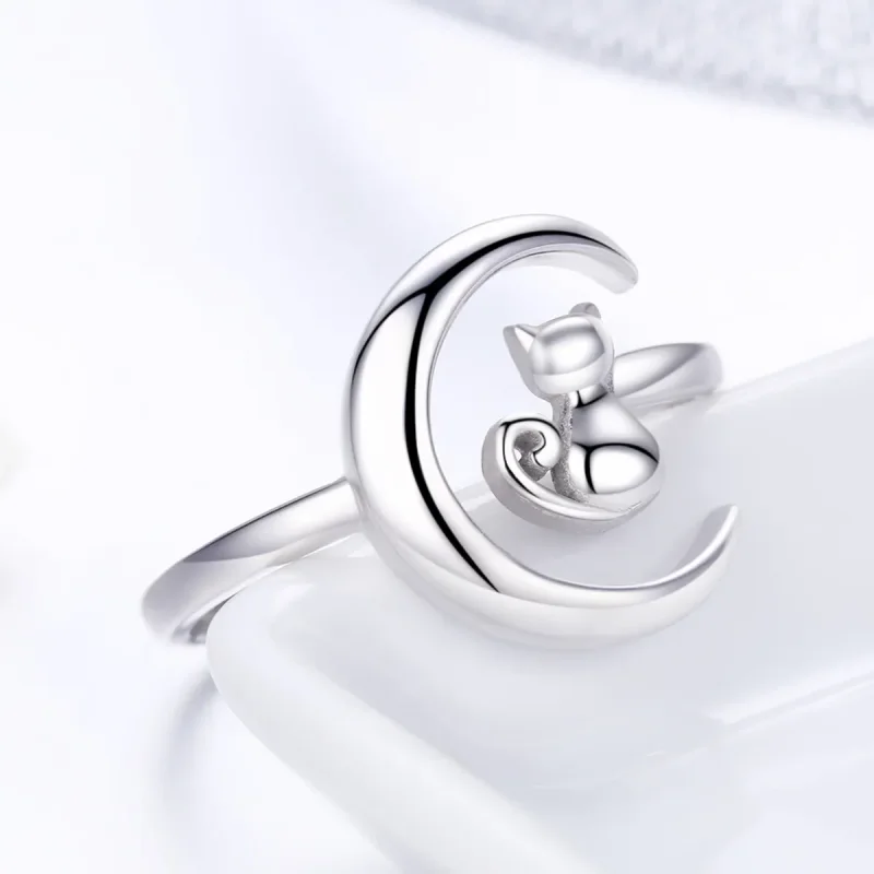 (bilde for) Pandora Style Silver Moon & Cat Ring - SCR451 - Vis 4