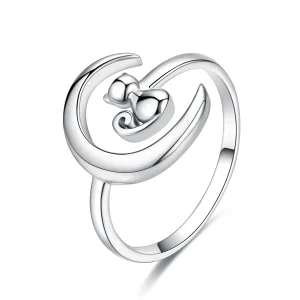 (bilde for) Pandora Style Silver Moon & Cat Ring - SCR451
