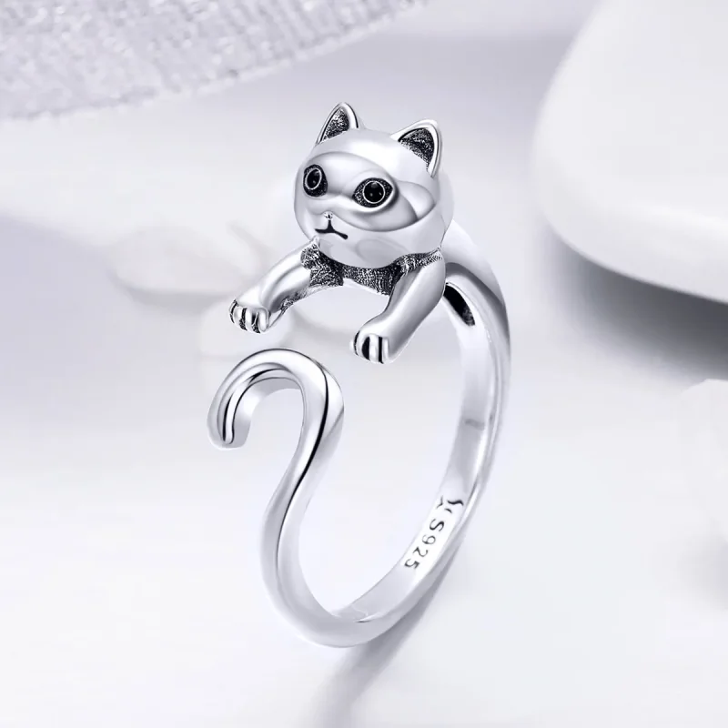 (bilde for) Pandora Style Silver Naughty Cat Ring - SCR409 - Vis 2