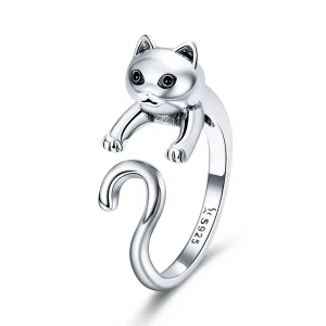 (bilde for) Pandora Style Silver Naughty Cat Ring - SCR409