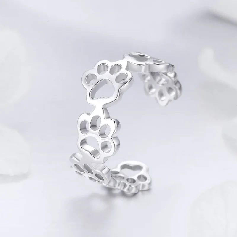 (bilde for) Pandora Style Silver Paw Trail Ring - SCR424 - Vis 2