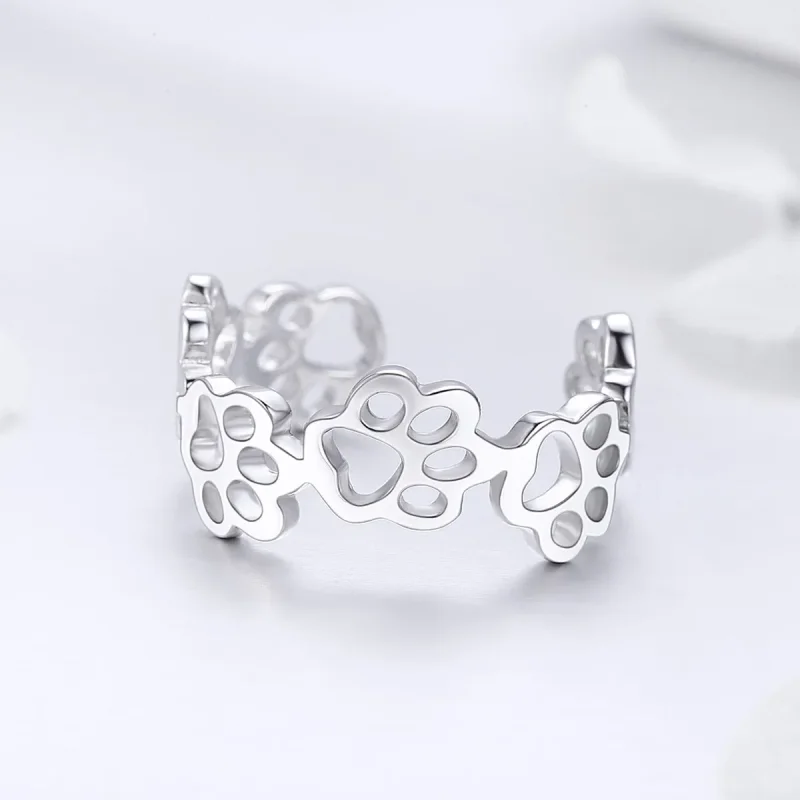 (bilde for) Pandora Style Silver Paw Trail Ring - SCR424 - Vis 3