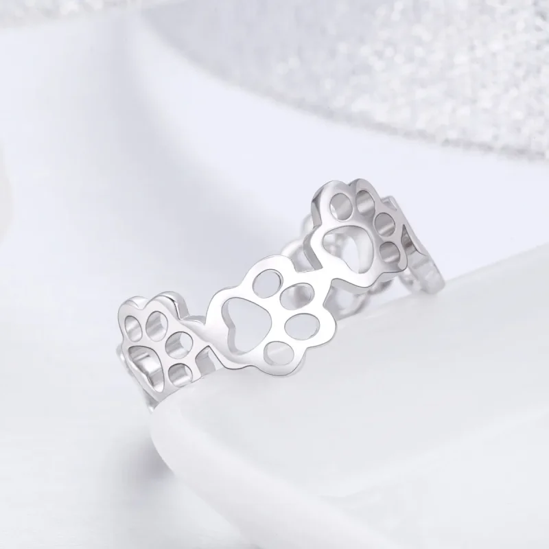 (bilde for) Pandora Style Silver Paw Trail Ring - SCR424 - Vis 4