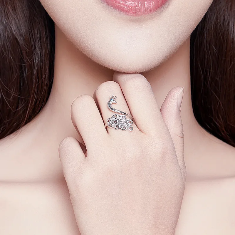 (bilde for) Pandora Style Silver Peacock Open Ring - SCR592 - Vis 7