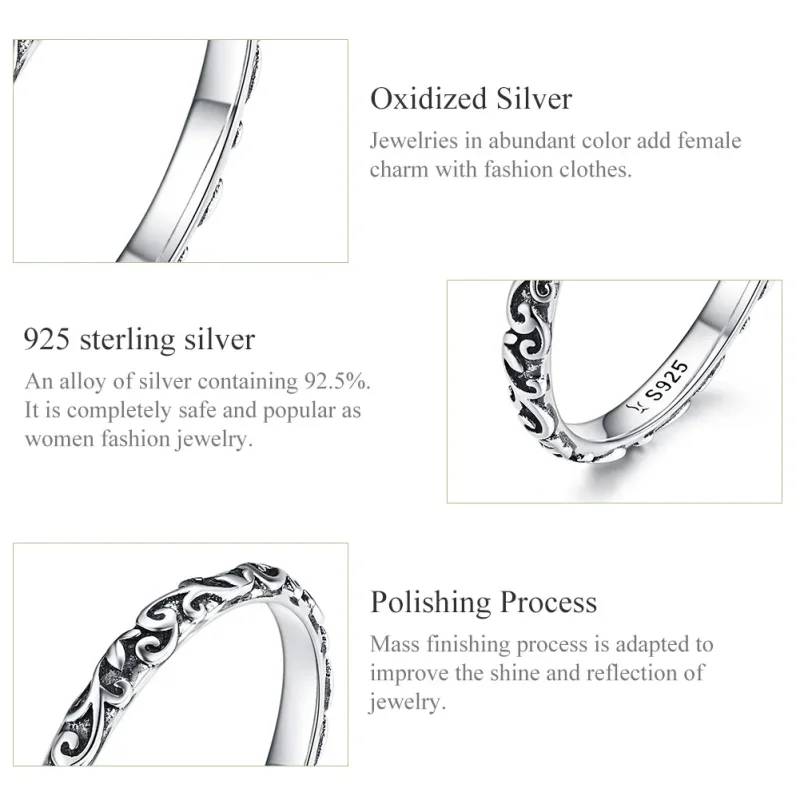 (bilde for) Pandora Style Silver Retro Patterns Ring - SCR513 - Vis 3