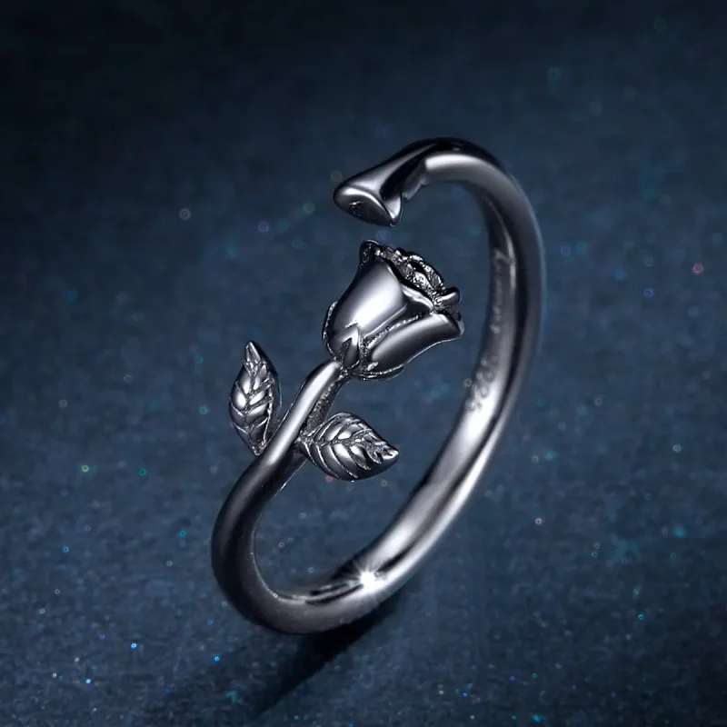 (bilde for) Pandora Style Silver Rose Flower Open Ring - BSR065 - Vis 5