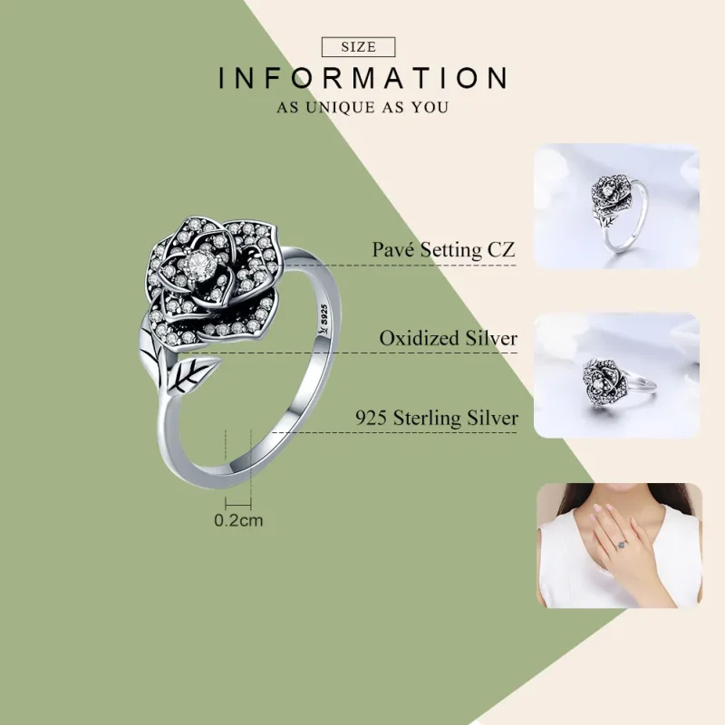 (bilde for) Pandora Style Silver Rose Love Ring - SCR382 - Vis 4