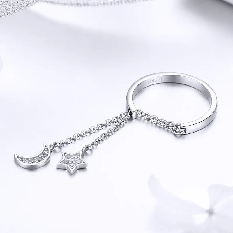 (bilde for) Pandora Style Silver Star & Moon Ring - SCR407 - Vis 2