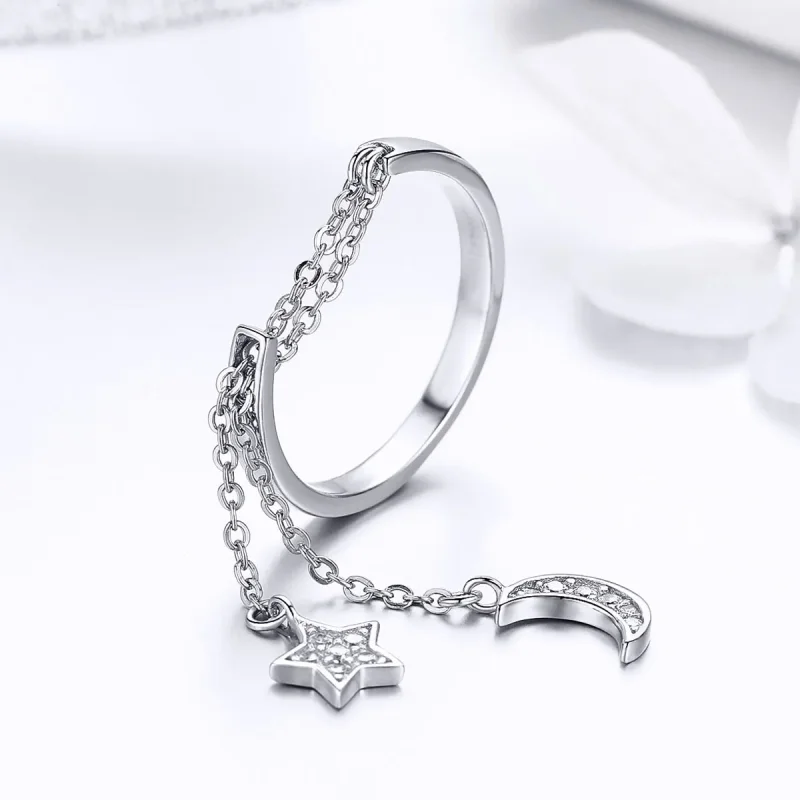 (bilde for) Pandora Style Silver Star & Moon Ring - SCR407 - Vis 3