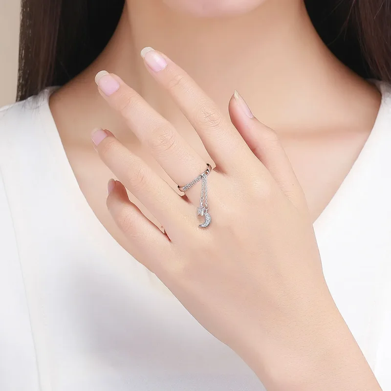 (bilde for) Pandora Style Silver Star & Moon Ring - SCR407 - Vis 5