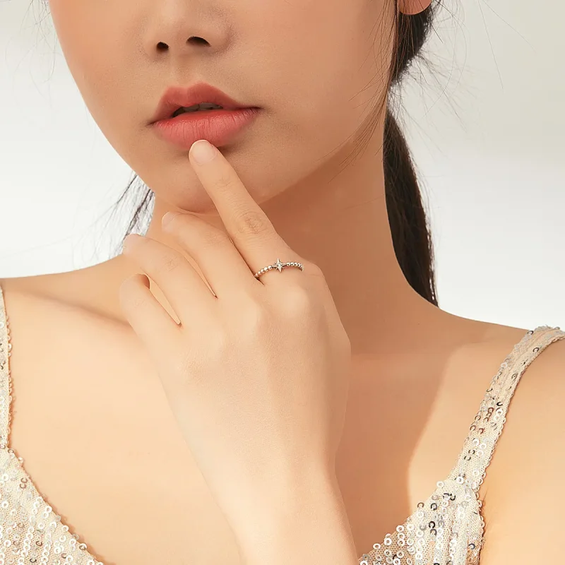 (bilde for) Pandora Style Silver Star Open Ring - SCR647 - Vis 7