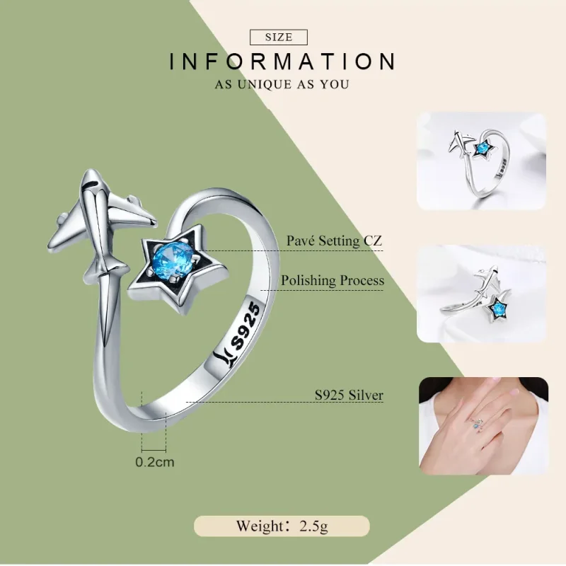 (bilde for) Pandora Style Silver Star Tours Ring - SCR322 - Vis 4