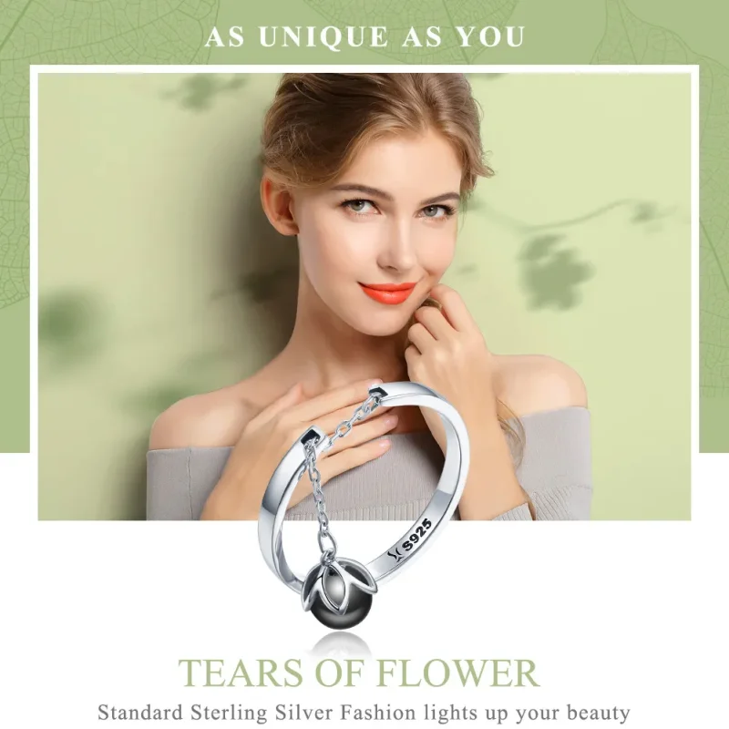 (bilde for) Pandora Style Silver Tears of Flowers Justerbar Ring - SCR314 - Vis 2