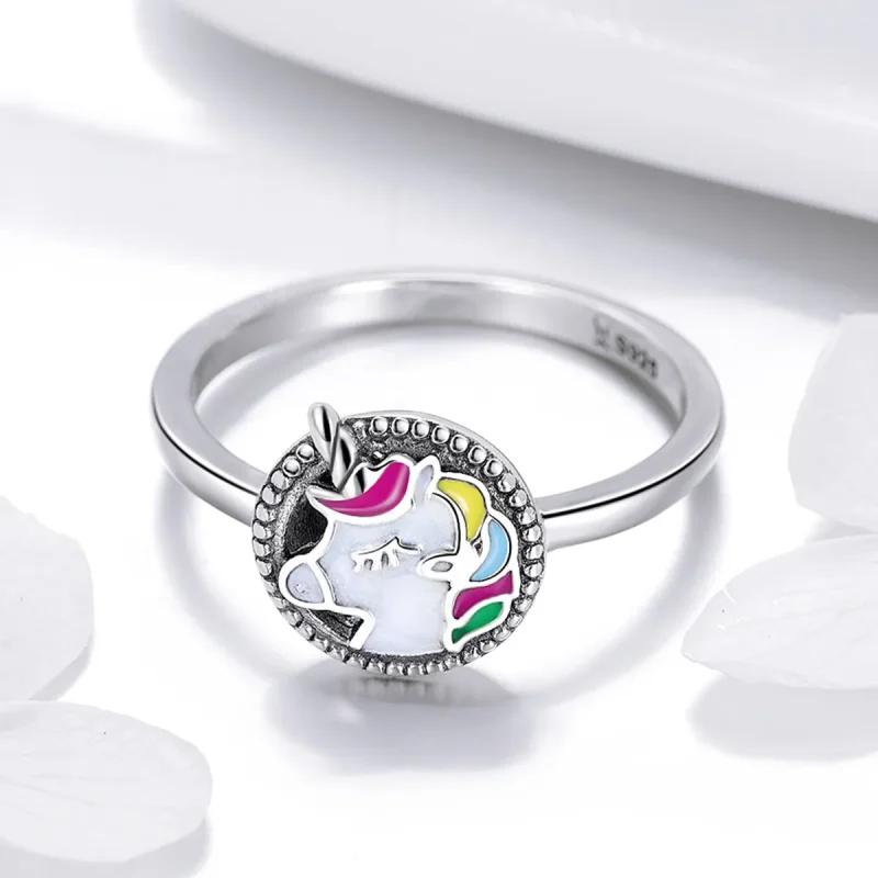 (bilde for) Pandora Style Silver Unicorn Memory Ring - SCR388 - Vis 3