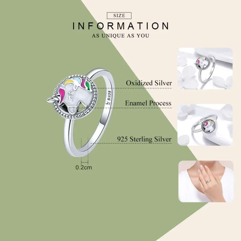 (bilde for) Pandora Style Silver Unicorn Memory Ring - SCR388 - Vis 4