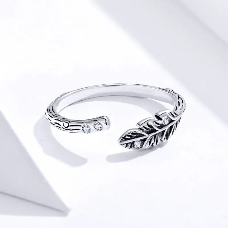 (bilde for) Pandora Style Silver Vintage Leaves Open Ring - SCR639 - Vis 3