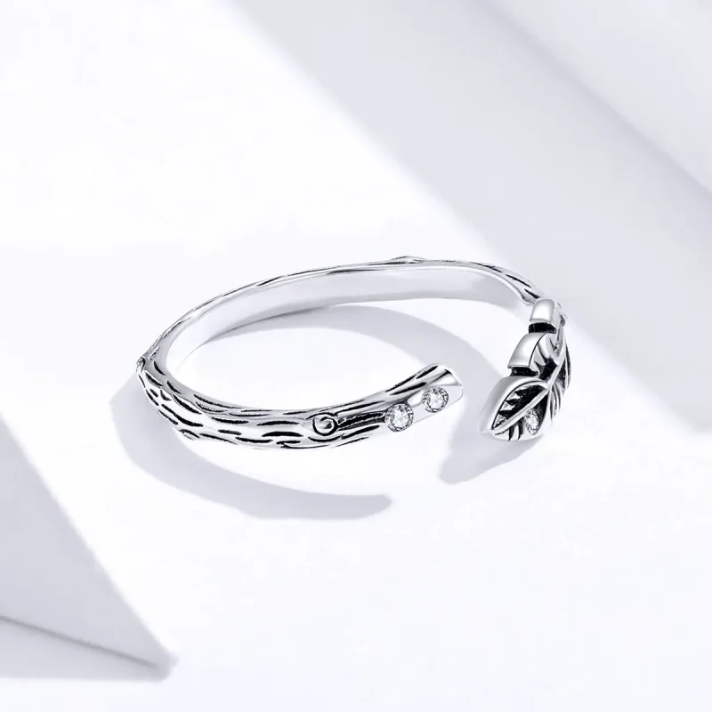 (bilde for) Pandora Style Silver Vintage Leaves Open Ring - SCR639 - Vis 4