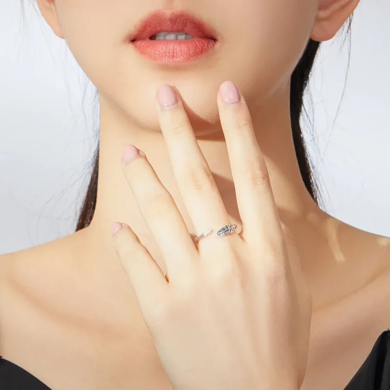 (bilde for) Pandora Style Silver Vintage Leaves Open Ring - SCR639 - Vis 5
