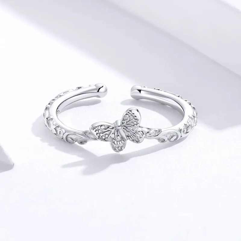 (bilde for) Pandora Style Silver Vintage mønstret sommerfugl åpen ring - SCR634 - Vis 3