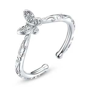 Pandora Style Silver Vintage mønstret sommerfugl åpen ring - SCR634 (bilde for) Pandora Style Silver Vintage mønstret sommerfugl åpen ring - SCR634