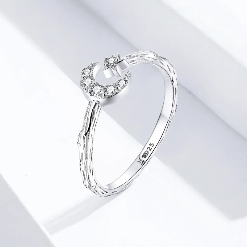 (bilde for) Pandora Style Silver Vintage Star Moon Open Ring - SCR638 - Vis 2