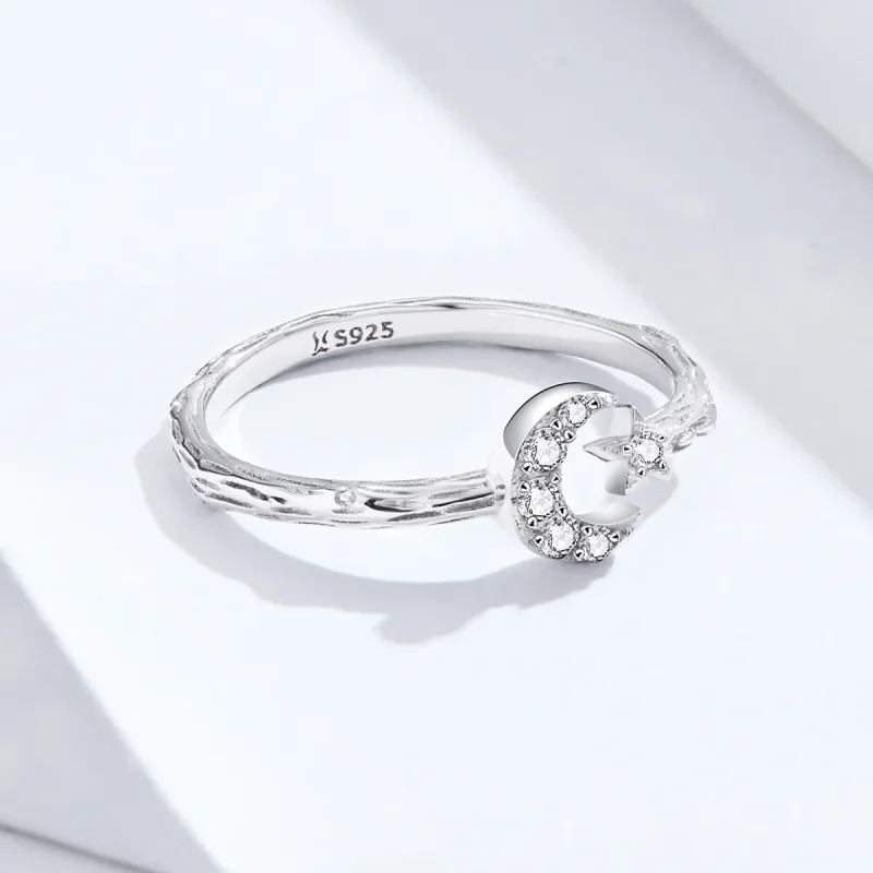 (bilde for) Pandora Style Silver Vintage Star Moon Open Ring - SCR638 - Vis 4