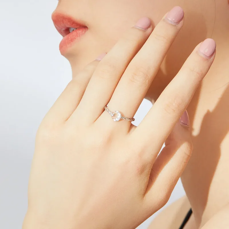 (bilde for) Pandora Style Silver Vintage Star Moon Open Ring - SCR638 - Vis 7