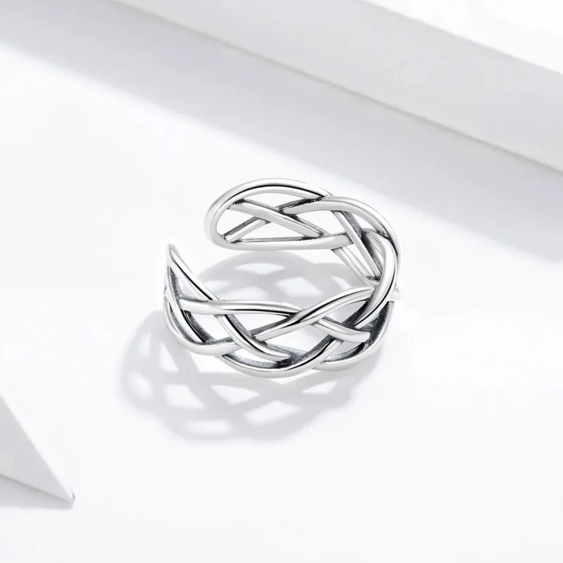 (bilde for) Pandora Style Silver Woven Texture Open Ring - SCR675 - Vis 2