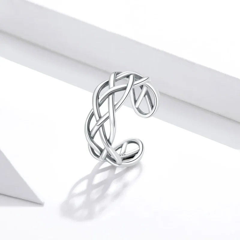 (bilde for) Pandora Style Silver Woven Texture Open Ring - SCR675 - Vis 3